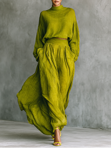 Pilar™ | Abito da donna verde in misto cotone e lino