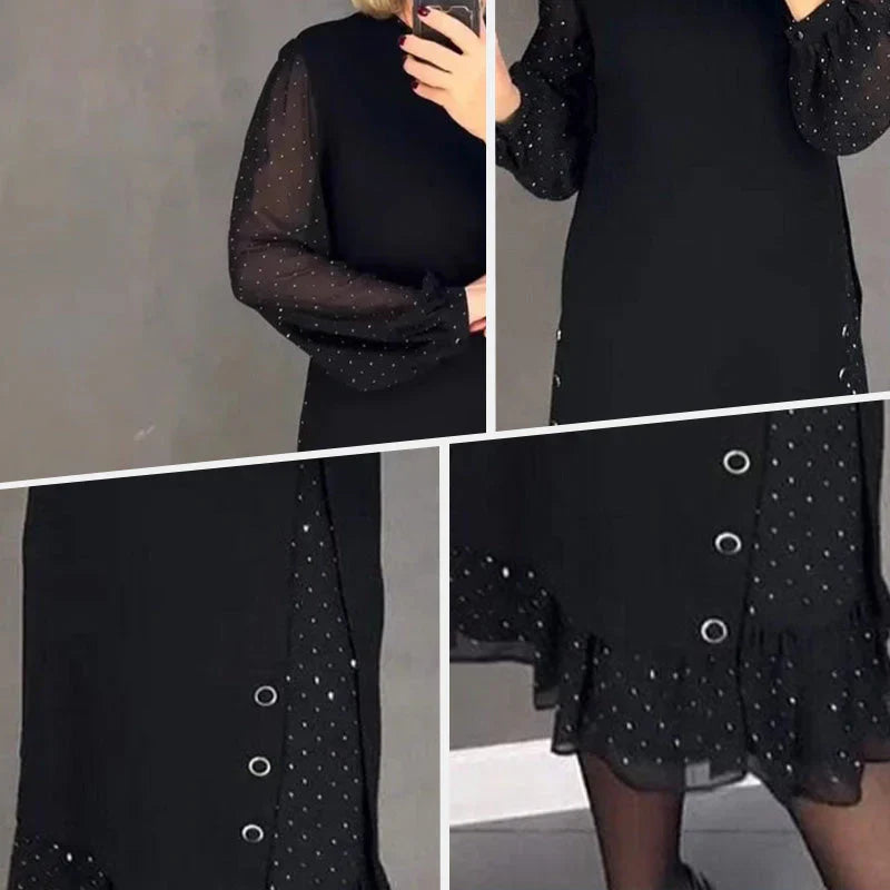 Jbobibon | Abito elegante a pois con dettagli con bottoni