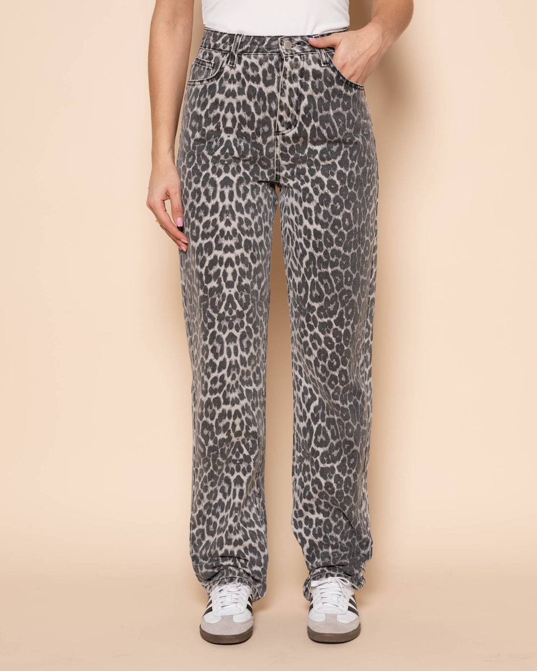 LEOPARD ALLOVER JEANS GRIJS