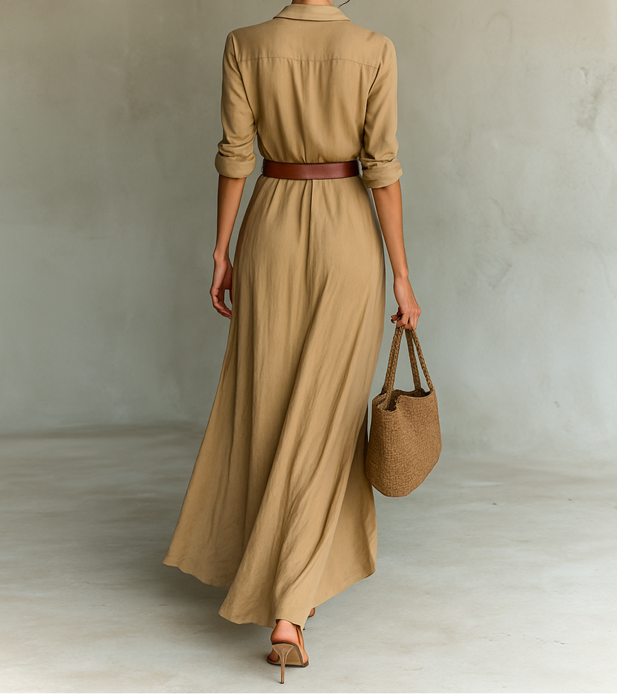 Nuria™  | Vestido Largo Maxi con Cuello de Solapa